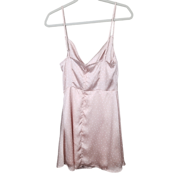 Lulu's Spot in my Heart Pink Polka Dot Satin Cowl Neck Mini Dress Women's Small - Picture 7 of 13